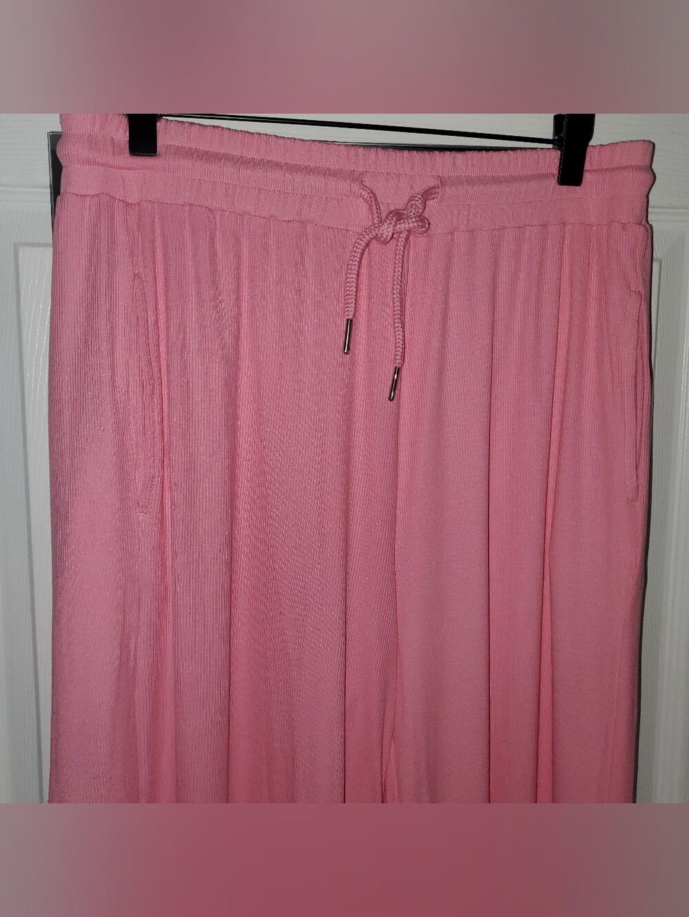 Women’s Ribbed Pink Wide-Leg Pants - Picture 2 of 4